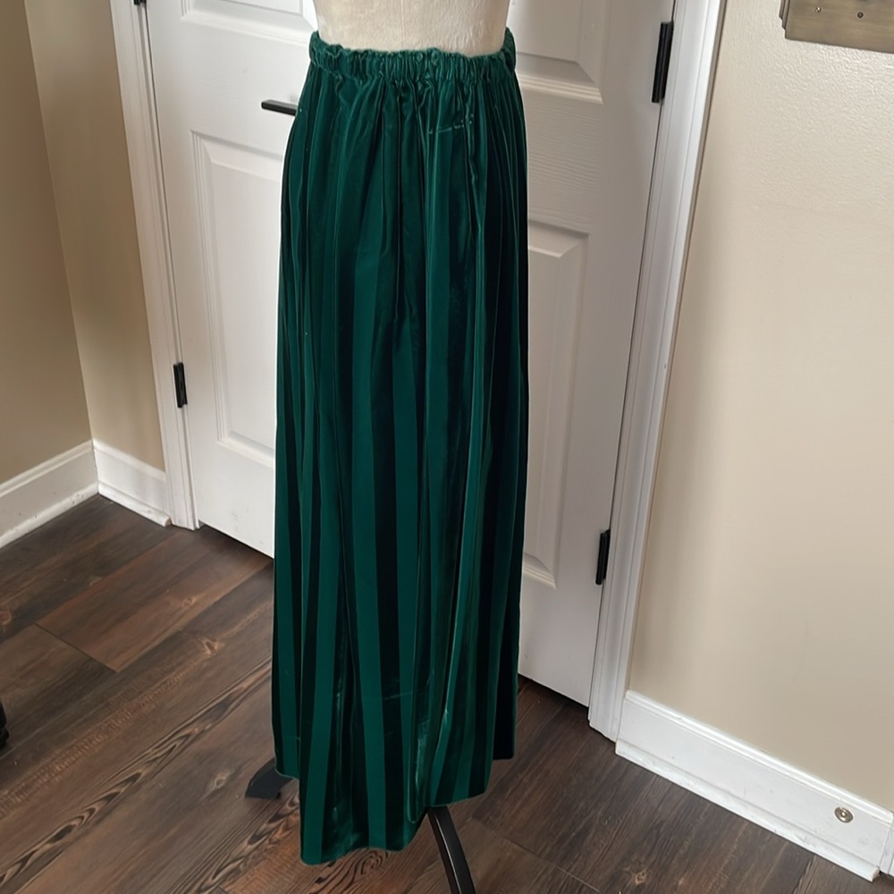 Vintage Green Velvet Striped Maxi Skirt - Picture 3 of 9